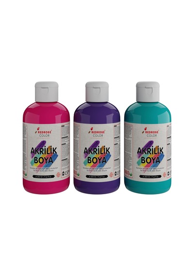 Mor, Fuşya, Turkuaz Akrilik Boya 3&apos Lü Set 3x250 Gr