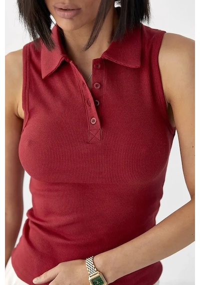 Park Karon Polo Yaka Kolsuz Basic T-shirt Bordo