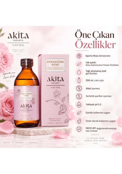 Doğal Yağı Alınmamış Gül Suyu Cam Şişe 200ml