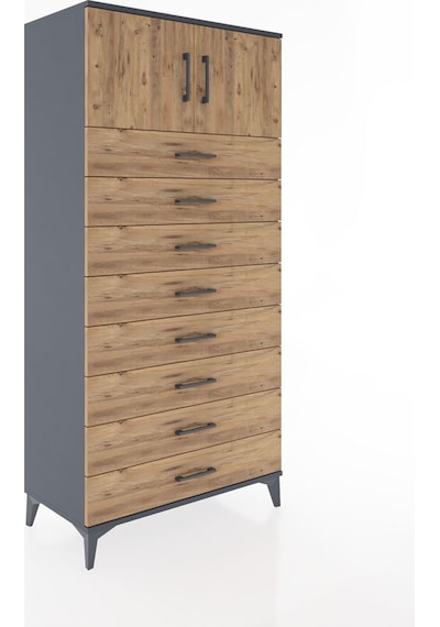 Hyperion Dolap Tek Raflı 8 Çekmeceli 2 Kapaklı 88x44x182 Antr... Antrasit