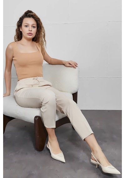 Fuval Moda Kadın Beli Lastikli Cepli Havuç Pantolon Bej - 836340442 Bej
