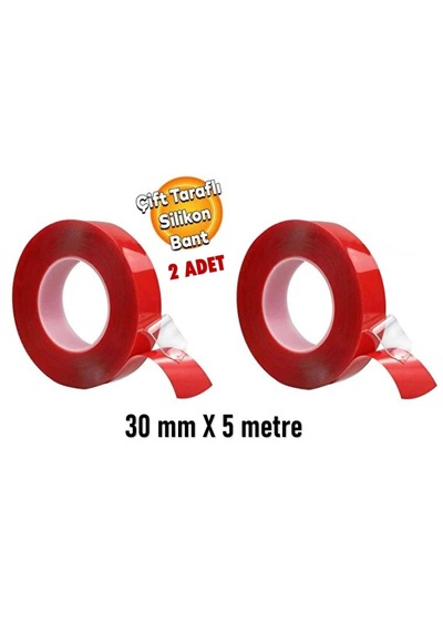 2 Adet Çift Taraflı Güçlü Silikonlu Şeffaf Bant 30 Mm X 5 Metre