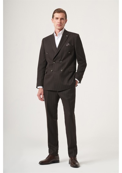 İmza Kahverengi Kırlangıç Yaka Çizgili Kruvaze 6 Drop Slim Fit Tam Astar Esnek Takım Elbise 1001260286 İmza Kahverengi Kırlangıç Yaka Çizgili Kruvaze 6 Drop Slim Fit Tam Astar Esnek Takım Elbise 1001260286