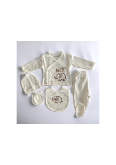 Bebitof Filli 5 Li Unisex Zıbın Seti Hastane Çıkışı Ekru Ekru