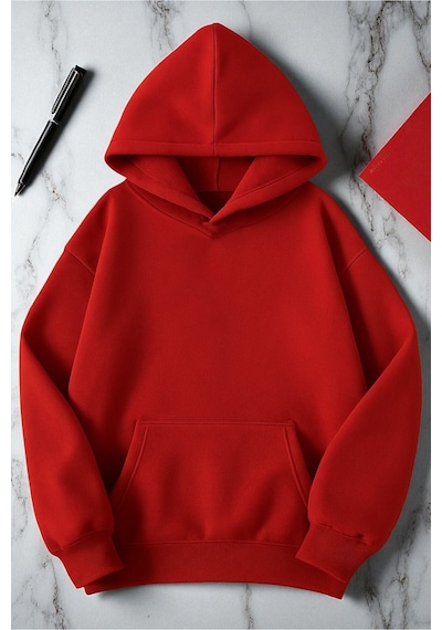 Uyguntarz Enjoy Personel Time Baskılı Oversize Sweatshirt Kırmızı