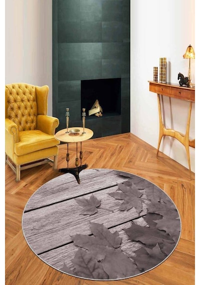 Gri Çınar 3d Kaymaz Tabanlı Yuvarlak Hol Halısı Ar412n11