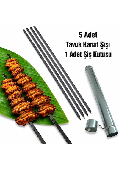 Tavuk Kanat Şişi 60 Cm 5 Adet-şiş Kutusu 60 Cm 1 Adet Yassı Silme Demir - Galvanizsiz Boy 60cm En 1,2 Cm-kalınlık 2mm,piliç Şişi