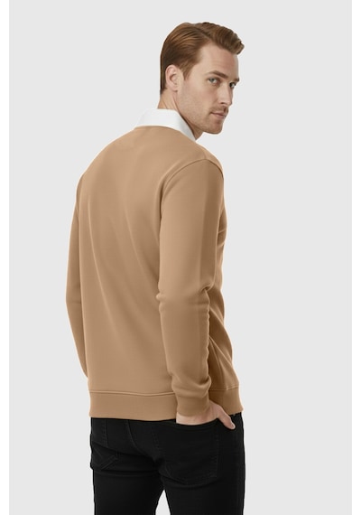 Deepsea Erkek Camel Relax Fit İçi Polarlı Polo Yaka Sweatshirt Pamuklu Kalın Sweatshirt 2600762 Camel