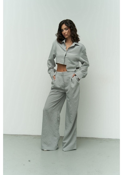 Mai Collection Mai Studios Co. Valente Gri Crop Gömlek Pantolon Takım Gri