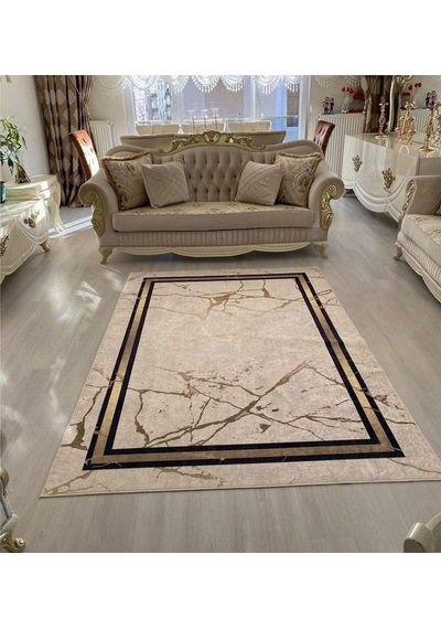 Krem Kaymaz Taban Makinede Yıkanabilir Halı (330345508)