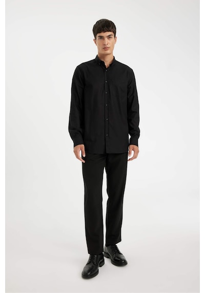 DeFacto Regular Fit Polo Yaka Oxford Basic Düz Uzun Kollu Gömlek A8028AX23AUBK81