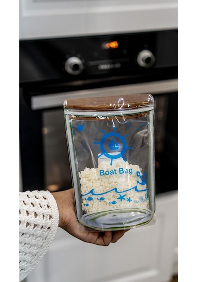 Kavanoz Görünümlü Mikrodalgaya Uygun Tekne Poşeti 10 Adet 15x22 Cm / 700 Ml Ahşap