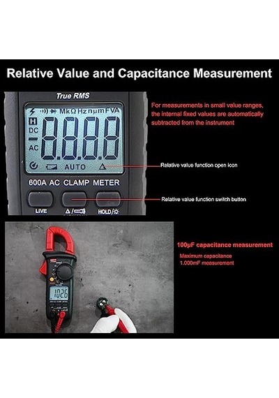 Akım Ölçüm Pensesi, Ut200b+ Akım Pensesi Ac Akım True Rms Akım Ölçüm Cihazı Otomatik Ranging Ac/dc Gerilim, Ac Akım, Direnç, Diyot, Kapasite, Süreklilik İçin Canlı Tel Algılama