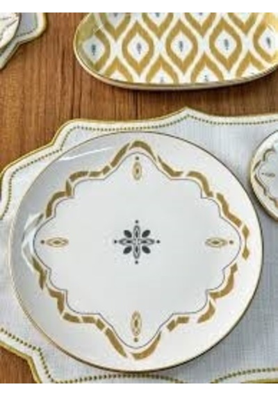 İkat 6 Lı Servis Tabağı Beyaz - Sarı