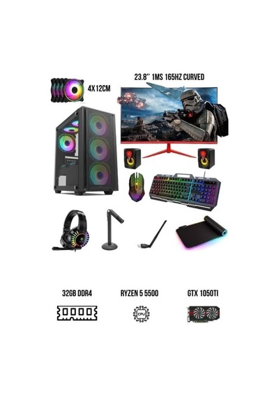 Ramtech RMT2403 R5-5500 32 GB 512 GB M2 SSD GTX1050Ti 23.8" Free Dos Masaüstü Oyuncu Bilgisayarı