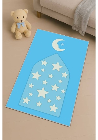 Mavi Hilal Yıldız Unisex Çocuk Seccadesi Cs21n11