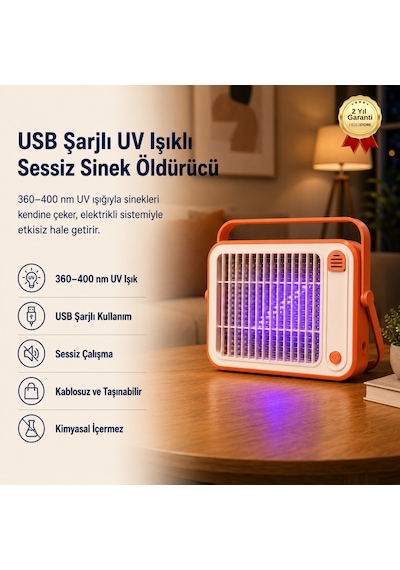 Usb Şarjlı Uv Işıklı Sessiz Ve Taşınabilir Elektrikli Sinek Öldürücü-1719