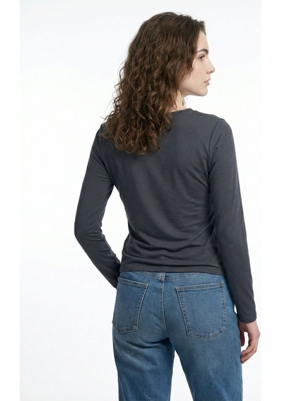 Slim Crop Fit Kadın Tshirt U.kol Antrasit