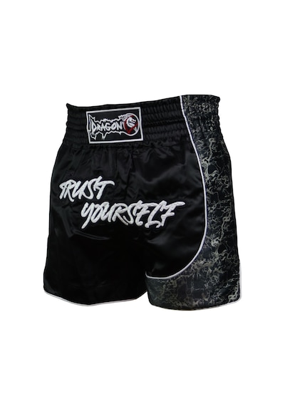 Dragondo Mt3408 Trust Yourself Siyah Muay Thai Kick Boks Şortu Siyah