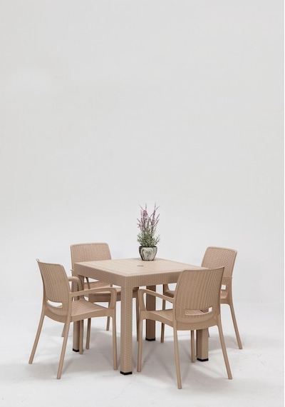 Rattan Cappucino Kollu 4 Sandalye Masa Takımı - Bahçe&balkon&teras