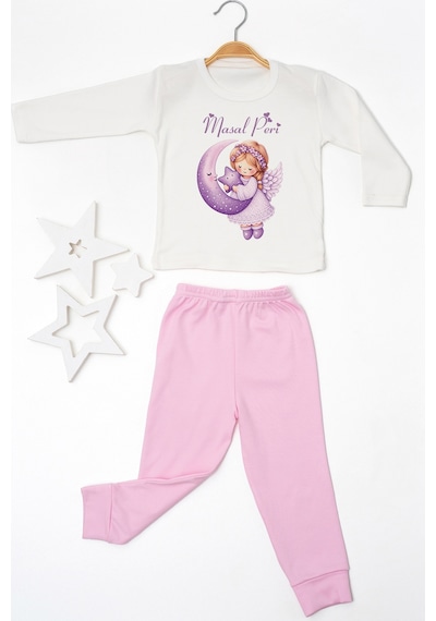 Pia Baby İsme Özel Kız Çocuk Pijama Takımı %100 Pamuk Penye İsim Baskılı Kişiye Özel Çocuk Pijaması 10828p14pi Krem