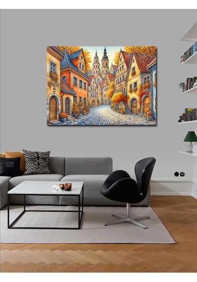 Kanvas Tablo Renkli Eski Şehir 100cmx140cm