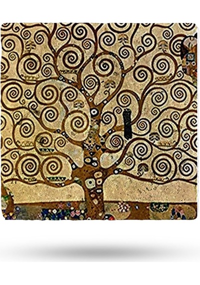 Doğaltaş Bardak Altlığı 10x10x1cm - Gustav Klimt Eseri Baskılı Tekli - Stone Coasters Çok Renkli