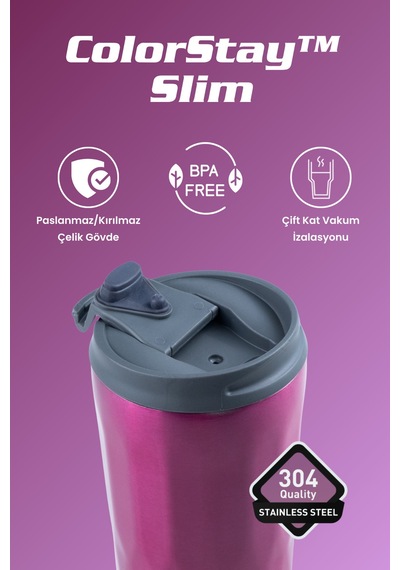 Cooker Colorstay Slim 500 Ml Paslanmaz Çelik Bardak Termos Ckr2100 Mor