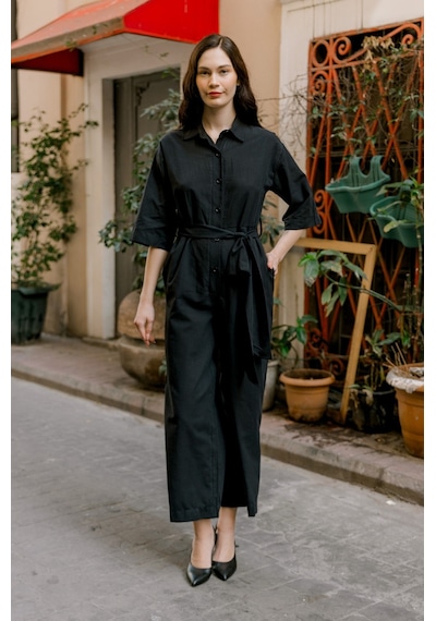 Barbora Keten Günlük Tulum Elbise Ln22siyahd1 001