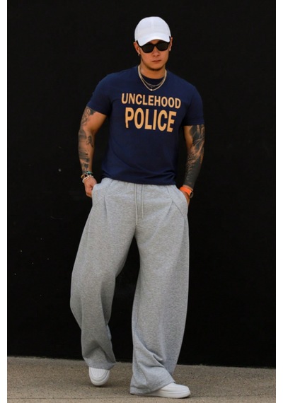 Tarz Cool Erkek Oversize Eşofman Altı Bağcıklı Rahat Kalıp Günlük Basic Jogger Pantolon Gri