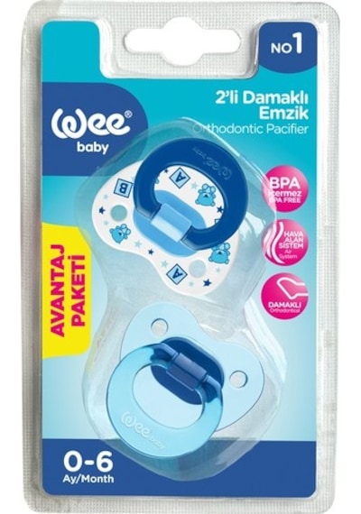 Wee Baby 2 Li Damaklı Emzik No:1 Mavi