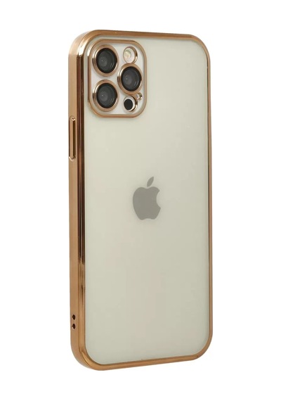 Apple iPhone Uyumlu 12 Pro Kılıf Lensli Silikon - Gold Çok Renkli