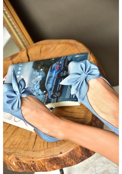 Fox Shoes H726810504 Mavi Kot Kadın Babet Mavi