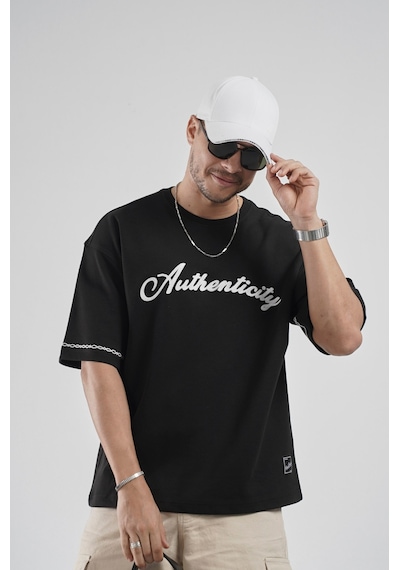 King Brich Oversize Kalıp Authenticity Nakış Detaylı Tişört Siyah
