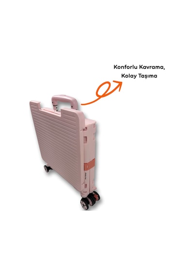 4 Tekerlekli, 55 Litre Pembe Katlanır Alışveriş Arabası - Hareketli Tutacaklı