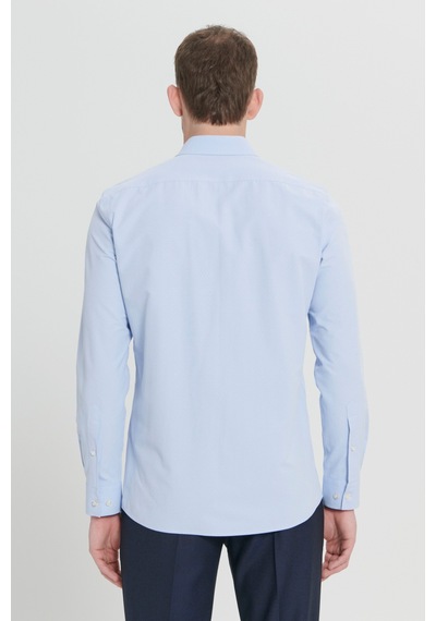 AC&Co / Altınyıldız Classics Erkek Acık Mavı Slim Fit Dar Kesim Klasik Yaka Pamuklu Armürlü Gömlek Acık Mavı Açık Mavi