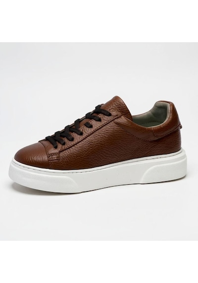 Erkek Deri Sneaker Ayakkabı Siyah-siyah Kahverengi
