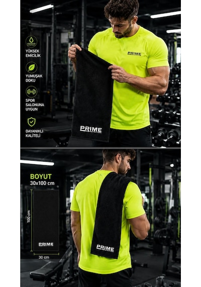 Prime Nutrition Beyaz Logo 30x100 Siyah Havlu