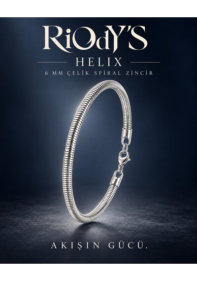 Riody's Helix Erkek Bileklik 6 Mm Çelik Spiral Zincir Kancalı Kilit Beyaz - Gümüş