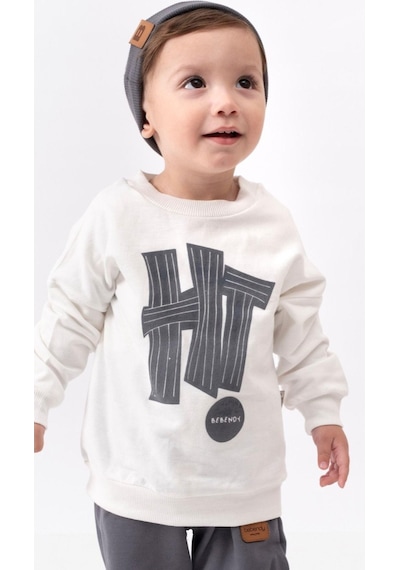 Bebicix Hi Baskılı Bereli Armalı Oversize Erkek Bebek Takım Gri