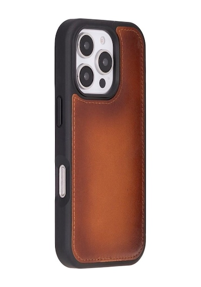 Cüzdan Taşıma Derdi Olmadan - Apple iPhone 16 Pro Uyumlu Hakiki Deri El Yapımı Kart Yuvalı Kılıf Gölgeli Taba