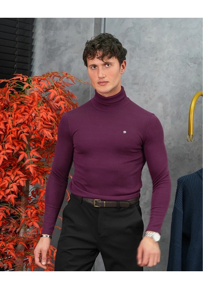 Modefendi Slim Fit İtalyan Kesim Tam Balıkçı Boğazlı Kazak Mor