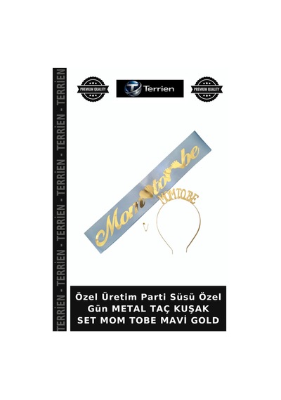 Özel Üretim Parti Süsü Özel Gün Metal Taç Kuşak Set Mom Tobe Mavi Gold Çok Renkli