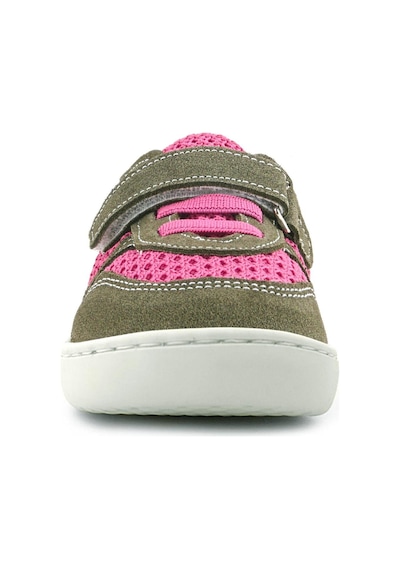 Rakerplus Bob Hakiki Deri Haki Yeşil Pembe Barefoot Cırtlı Lastikli Bebek Sneaker Ayakkabı Haki