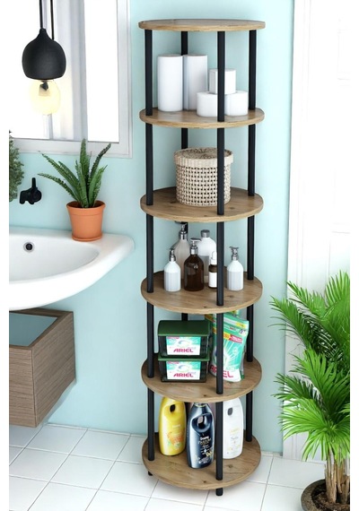 6 Raflı Yuvarlak Banyo Dolabı Rafı Banyo Düzenleyici Banyo Kileri Havlu Dolabı Atlantikçam