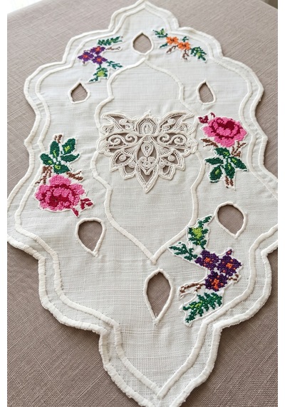 Fransız Dantelli Güpürlü Kanaviçe El İşleme Sehpa Örtüsü Runner Oval Lüks Çeyizlik Hediyelik 20x50 Beyaz Fransız Dantelli Güpürlü Kanaviçe El İşleme Sehpa Örtüsü Runner Oval Lüks Çeyizlik Hediyelik 20x50 Beyaz
