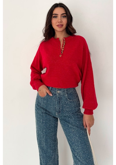 Noa & Noa Kadın Düğmeli Triko Kazak Red Stitch Kırmızı