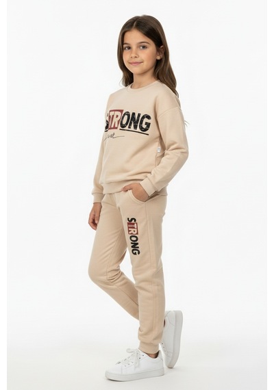 Mnk Baby & Kids Strong Motif Kız Çocuk Eşofman Mnk0625 Bej