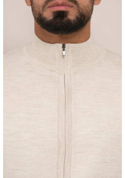 Woolen World Regular Fit Dik Yaka İnce Baharlık Triko Hırka Krem