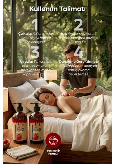 Çiftlere Özel Masaj Yağı Seti 2 Adet 250 Ml Çilek Aromalı Yenilebilir Bakım Yağı - 502141675
